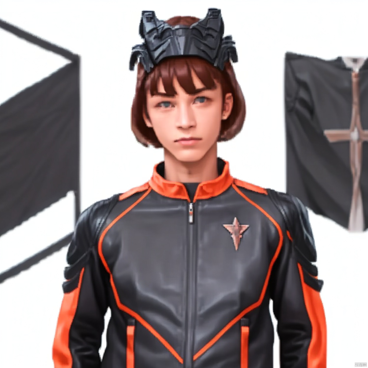 (white background:1.2),looking at viewer,(SOLO:1.4),outline,simple background,upper body, cowboy shot,looking at viewer,,outline,
(((arms at side))), 
collar, choker,belt,boots,emblem,military uniform,logo,pants,armor,uniform,bodysuit,choker,belt pouch, jacket, collar, helmet, gloves, fingerless gloves, belt, logo,, belt, 
