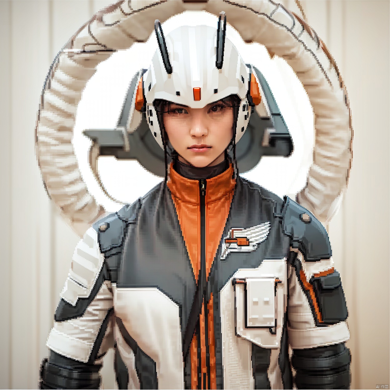 (white background:1.2),looking at viewer,(SOLO:1.4),outline,simple background,upper body, cowboy shot,looking at viewer,,outline,
(((arms at side))), collar, choker,belt,boots,emblem,military uniform,logo,pants,armor,uniform,bodysuit,choker,belt pouch, jacket, collar, helmet, gloves, fingerless gloves, belt, logo,, belt,