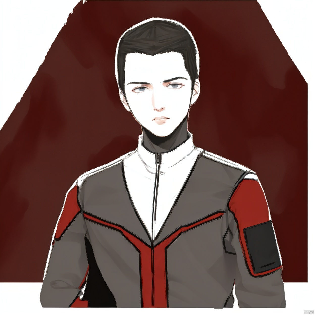 (white background:1.2),looking at viewer,(SOLO:1.4),outline,simple background,upper body, cowboy shot,looking at viewer,,outline,
(((arms at side))), 
collar, choker,belt,boots,emblem,military uniform,logo,pants,armor,uniform,bodysuit,choker,belt pouch, jacket, collar, helmet, gloves, fingerless gloves, belt, logo,1boy, belt, 
