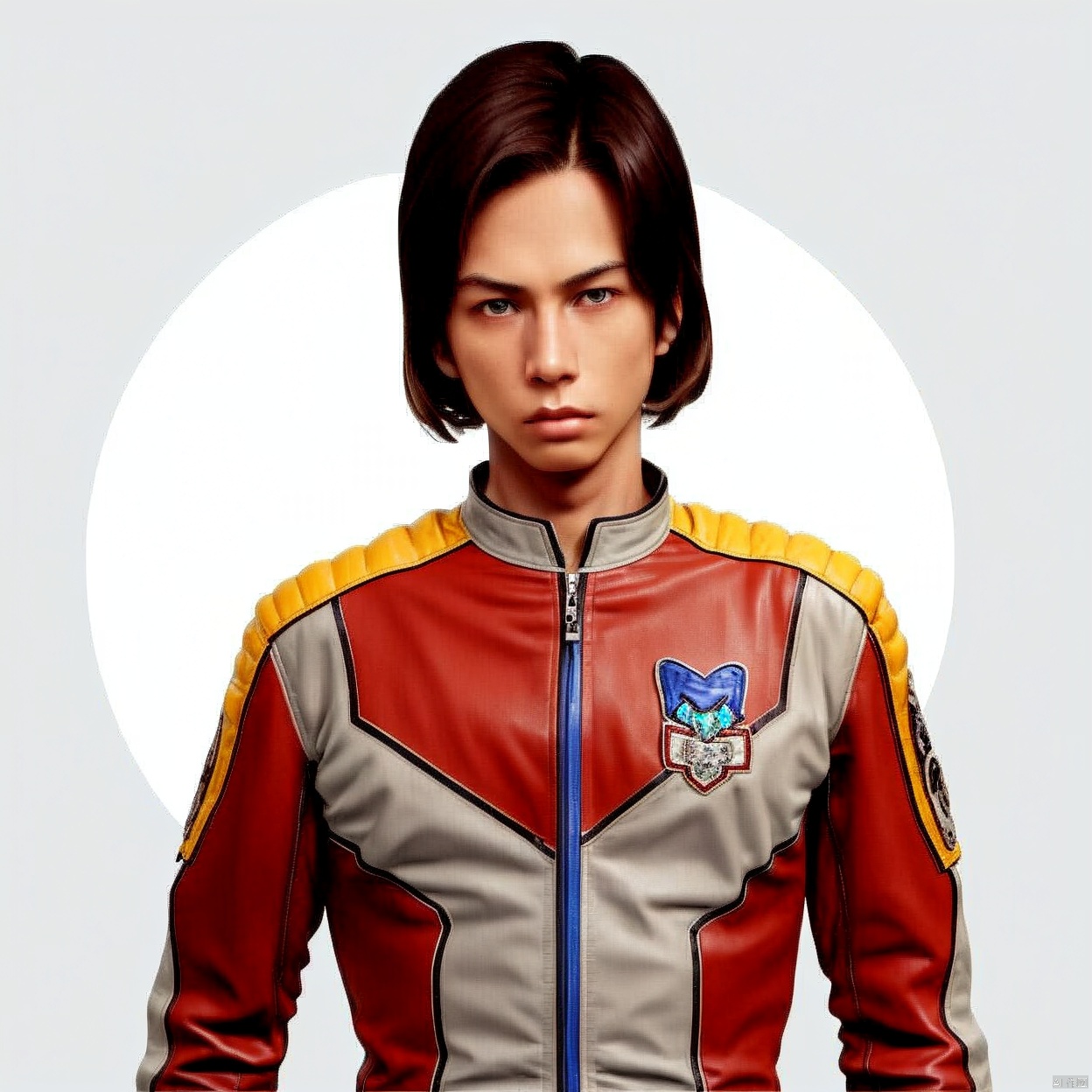 (white background:1.2),looking at viewer,(SOLO:1.4),outline,simple background,upper body, cowboy shot,looking at viewer,,outline,
(((arms at side))), 
collar, choker,belt,boots,emblem,military uniform,logo,pants,armor,uniform,bodysuit,choker,belt pouch, jacket, collar, helmet, gloves, fingerless gloves, belt, logo,1boy, belt, red jacket
