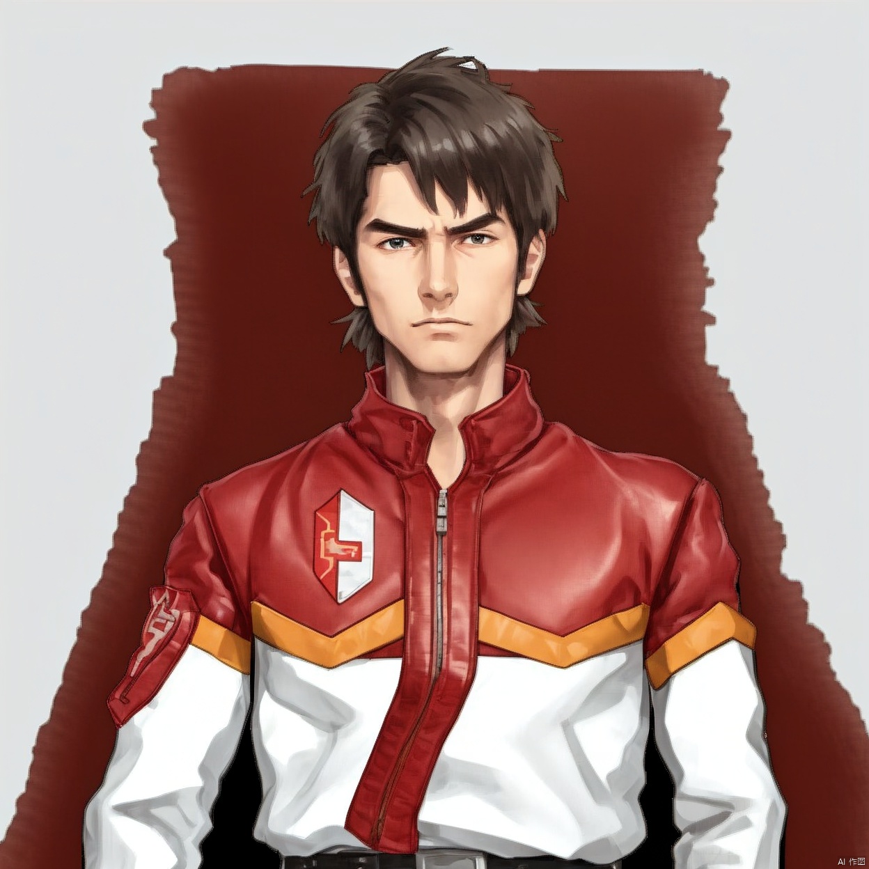 (white background:1.2),looking at viewer,(SOLO:1.4),outline,simple background,upper body, cowboy shot,looking at viewer,,outline,
(((arms at side))), 
collar, choker,belt,boots,emblem,military uniform,logo,pants,armor,uniform,bodysuit,choker,belt pouch, jacket, collar, helmet, gloves, fingerless gloves, belt, logo,1boy, belt, red jacket