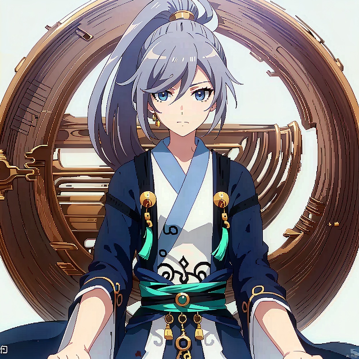  (masterpiece:1.3),(the best quality:1.2),(super fine illustrations:1.2),(Masterpiece),high quality,high detail,((white background:1.2)),looking at viewer,(SOLO:1.4),outline,simple background,fullbody,, long sleeves, wide sleeves,fu hua,hair between eyes,ponytail,ornament,hair ornament,Grey hair,Chinese clothes,taoist robes, boots, long hair, blue eyes