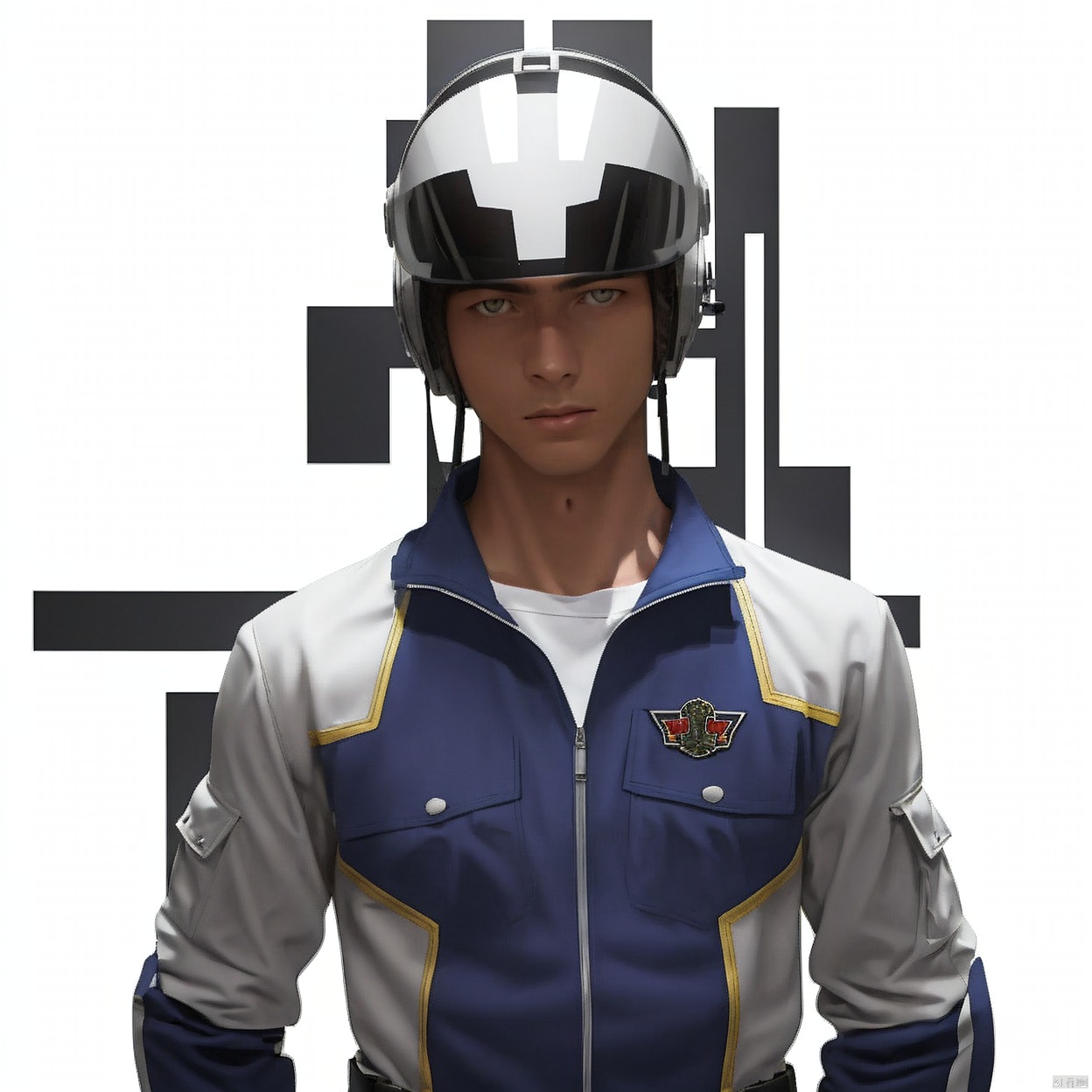 (white background:1.2),looking at viewer,(SOLO:1.4),outline,simple background,upper body, cowboy shot,looking at viewer,,outline,
(((arms at side))), 
collar, choker,belt,boots,emblem,military uniform,logo,pants,armor,uniform,bodysuit,choker,belt pouch, jacket, collar, helmet, gloves, fingerless gloves, belt, logo,1boy, belt
