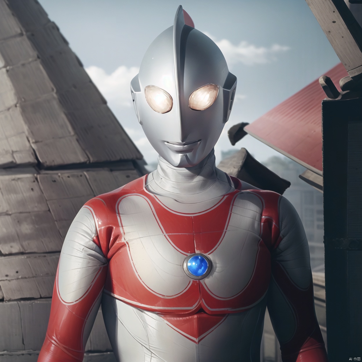 white bodysuit,white gloves,legwear,gloves,boots,logo,cover,mask,plugsuit,gem,bodysuit,red pattern on body,white tight-fitting,white footwear,helmet,leather suit,ultraman,latex