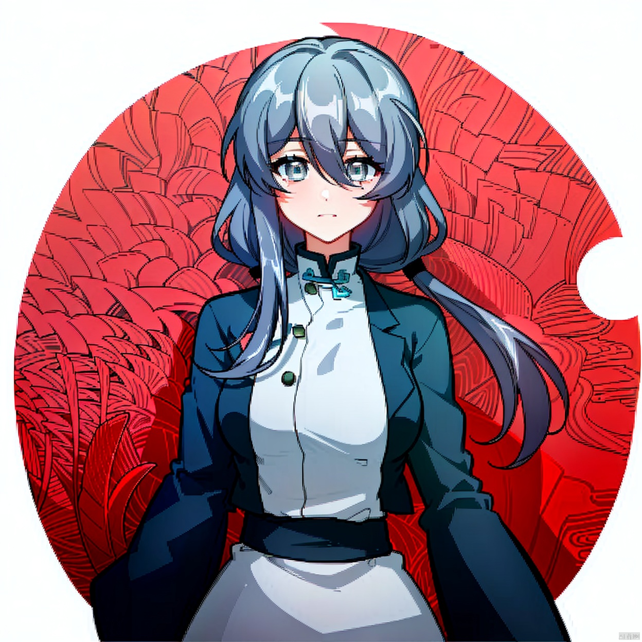  (masterpiece:1.3),(the best quality:1.2),(super fine illustrations:1.2),(Masterpiece),high quality,high detail,((white background:1.2)),looking at viewer,(SOLO:1.4),outline,simple background, chinese clothes,long sleeves,jacket,bangs,long_hair,hair_between_eyes,shiny_hair,hair between eyes,blue eyes