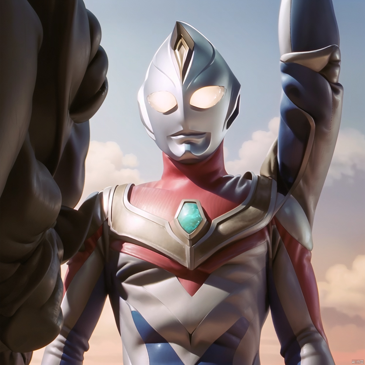 
white bodysuit,white gloves,legwear,gloves,boots,logo,cover,mask,plugsuit,gem,bodysuit,red pattern on body,blue pattern on body,white tight-fitting,white footwear,helmet,leather suit,ultraman,latex