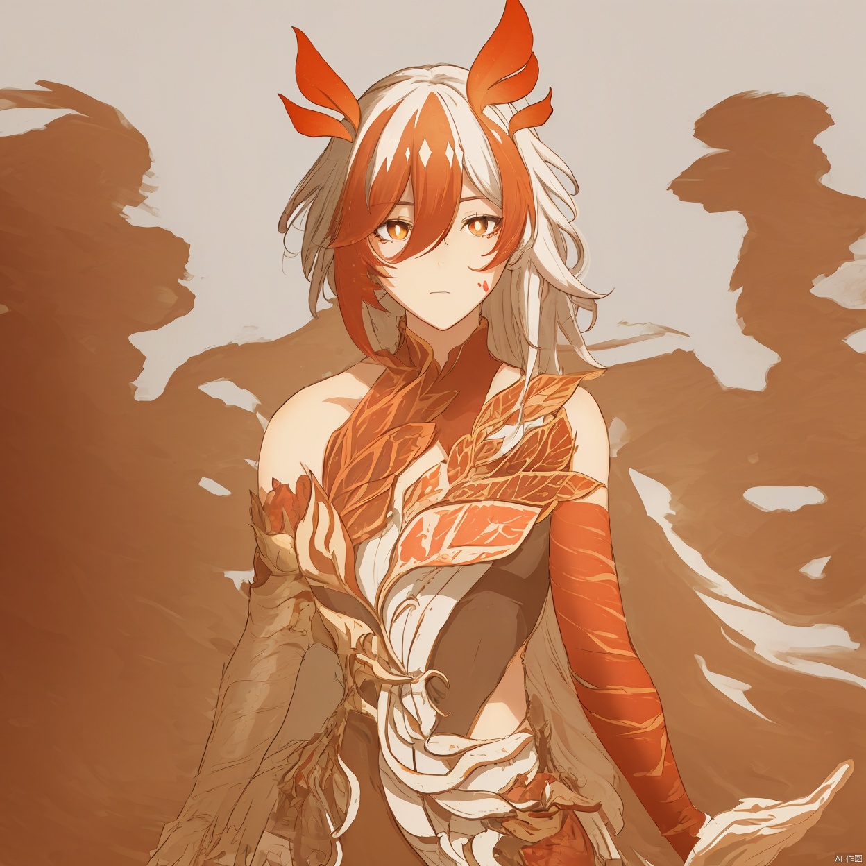 (masterpiece:1.3), (the best quality:1.2), (super fine illustrations:1.2), (Masterpiece), high quality, high detail,(white background:1.2), looking at viewer, (SOLO:1.4),outline,,simple background, messy hair, bare shoulders,gauntlets, mechanical parts, white skin, phoenix, shorts, collarbone, jewelry, twintails, eyelashes, elbow gloves,armor,red legwear,thighhighs,boots,facial mark,head wings,red gloves,two,tone hair,earrings,gloves,tassel,leotard,skirt,dress,elbow gloves,twintails,bare shoulders,tattoo,phoenix,ribbon,red ribbon,bangs,white hair,orange eyes,streaked hair,fu hua,orange hair,fiery hair,hair between eyes,multicolored hair,fiery wings,jewelry,hair ornament,gloves,hair ribbon,pattern on hair,logo,yellow pupils,diamond shaped pupils, gauntlets, armor