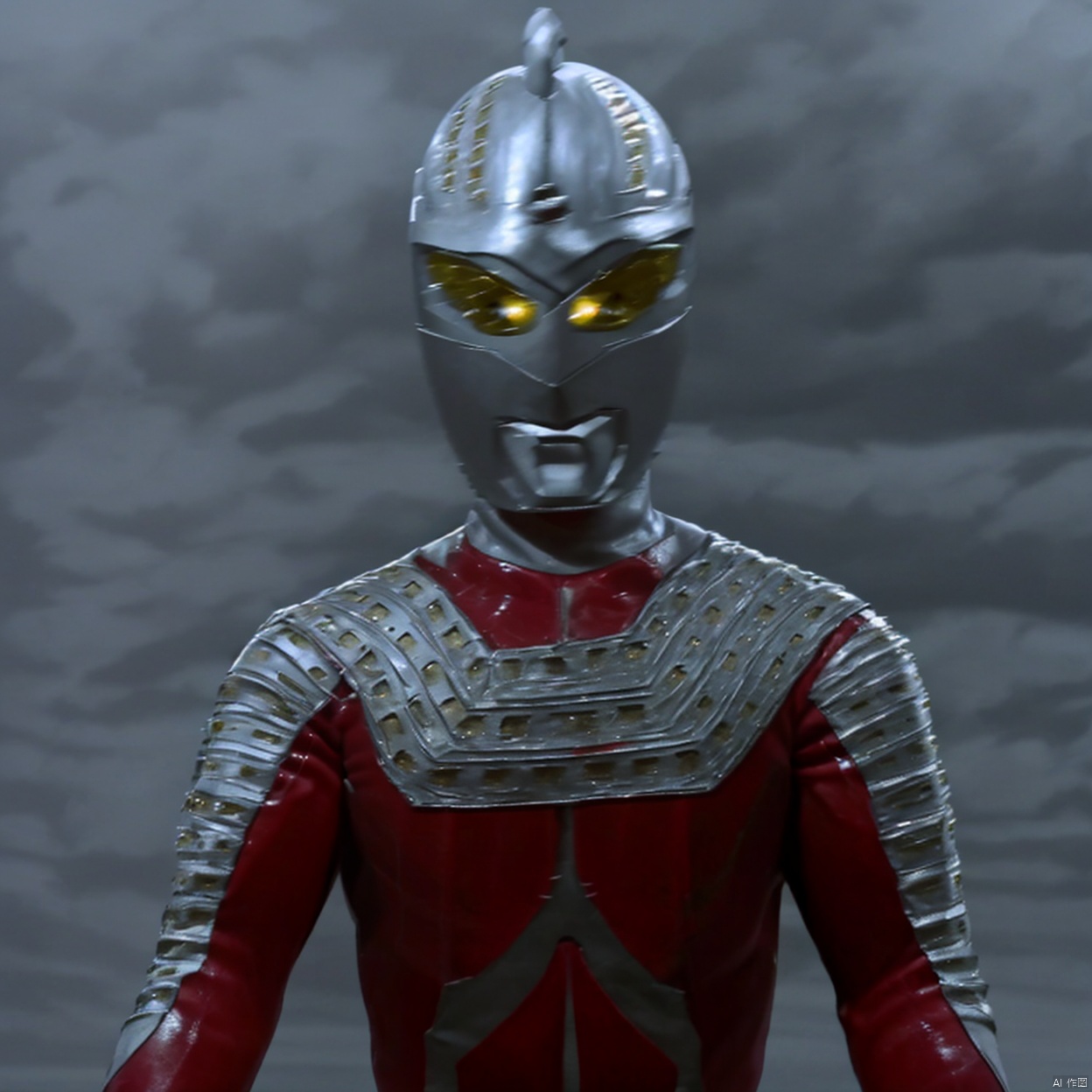  breastplate, pauldrons, shoulder armor, armor,helmet,red footwear,red tight,fitting,silver pattern on body,bodysuit,gem,plugsuit,mask,cover,logo,boots,gloves,red legwear,red gloves,red bodysuit,leather suit,ultraman,latex,silver pattern on leg,