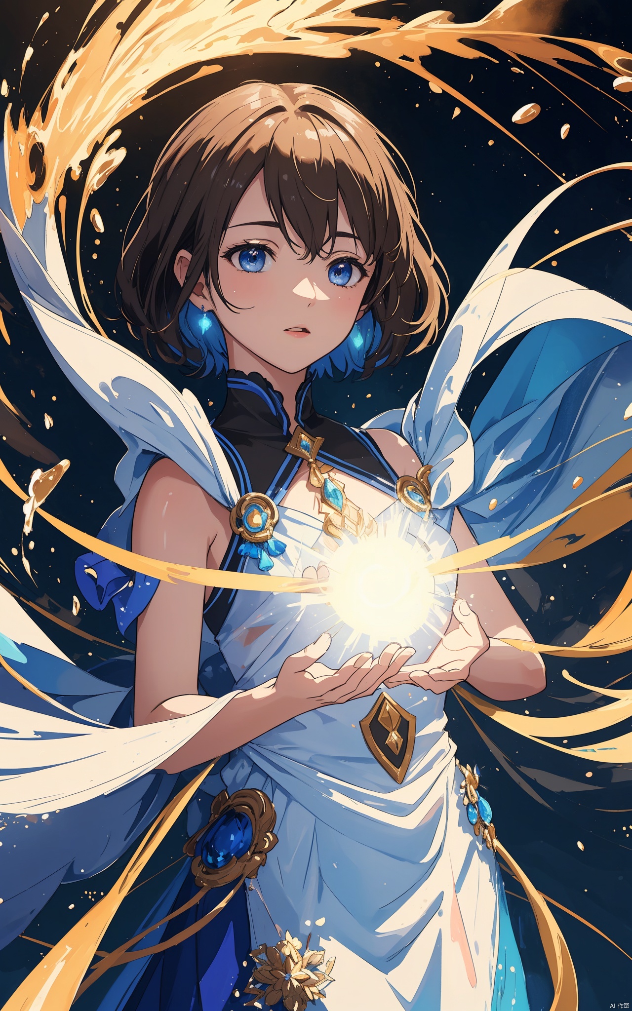  illustration, masterpiece, best quality, extremely detailed, wallpaper,
8k, mysterious, vivid color, shiny, best quality, intricate, good anatomy, beautiful lighting,

A vibrant, abstract painting depicts hands raised towards a radiant light source in a celestial sky. The sky is a mix of deep blues, light blues, and soft pastels like pinks, lavenders, and whites.  Impressionistic brushstrokes create a sense of clouds, light, and atmosphere. Bright, radiating light beams emanate from a central, luminous point, suggestive of the sun or a divine light. Two outstretched, human hands, painted with visible detail and texture, are positioned prominently in the foreground. The hands are a mix of browns, tans, and grays, and the skin appears to be slightly rough, conveying a sense of humanity. The lines and colors used in painting the hands contribute to the ethereal/spiritual nature of the scene.The overall impression is one of fervent prayer or spiritual connection to a divine presence. The mix of bright colors and abstract brushwork creates a dynamic and emotionally engaging image.

cowboy shot, wide shot, volumetric lighting, detailed eyes,