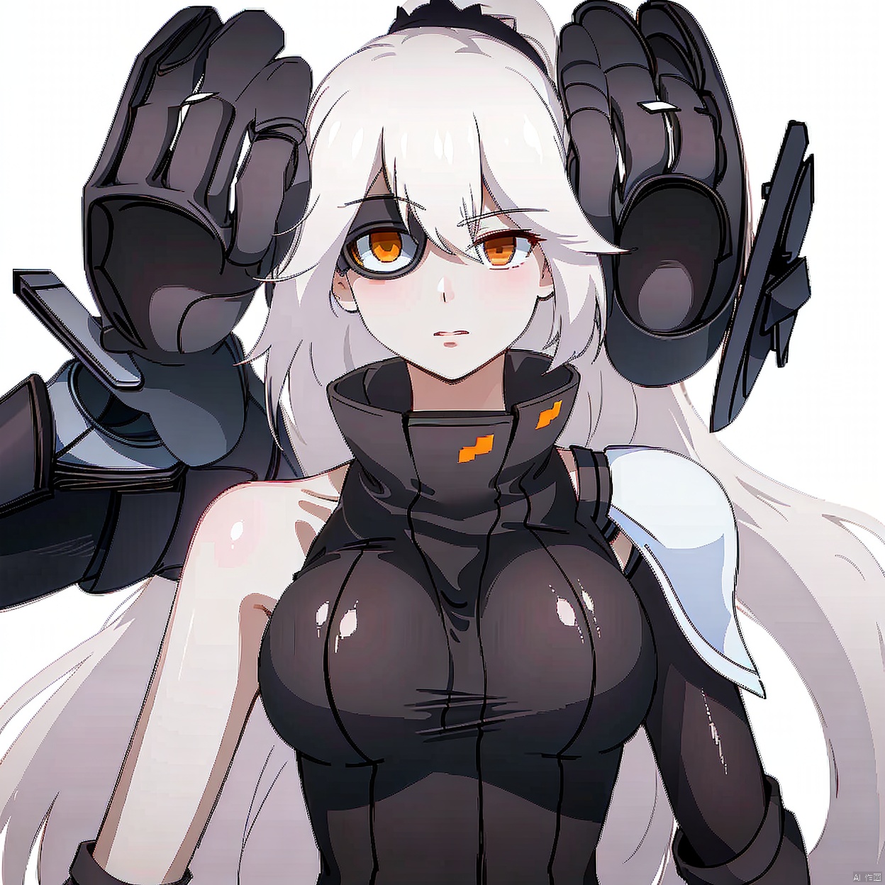  (masterpiece:1.3),(the best quality:1.2),(super fine illustrations:1.2),(Masterpiece),high quality,high detail,(white background:1.2),looking at viewer,(SOLO:1.4),outline,simple background, 1girl,monocular eye patch,hair ribbon,1girl,monocular eye patch,hair ribbon,black ribbon,jacket,dress,thighhighs,ponytail,horns,short sleeves,hair between eyes,skirt,hair flaps,long hair,hair ornament,white hair,orange eyes,gloves,black gloves,