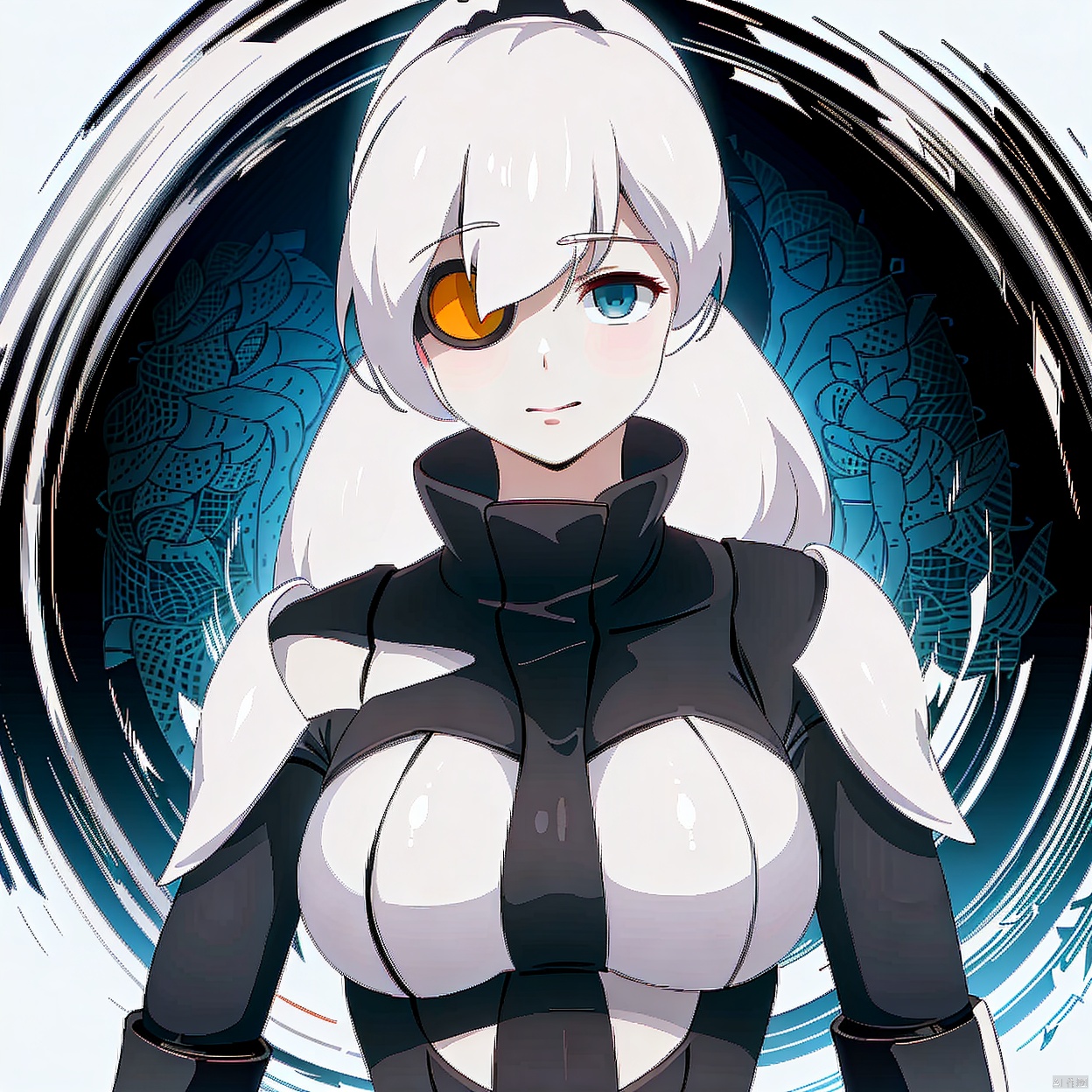  (masterpiece:1.3),(the best quality:1.2),(super fine illustrations:1.2),(Masterpiece),high quality,high detail,(white background:1.2),looking at viewer,(SOLO:1.4),outline,simple background, 1girl,monocular eye patch,hair ribbon