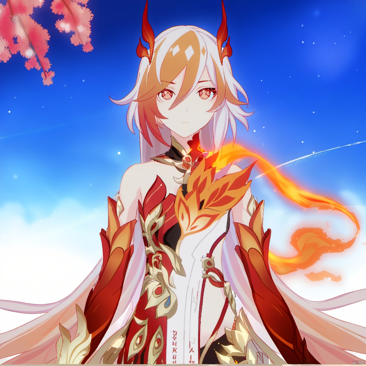  (masterpiece:1.3),(the best quality:1.2),(super fine illustrations:1.2),(Masterpiece),high quality,high detail,((white background:1.2)),looking at viewer,(SOLO:1.4),outline,simple background, single thighhigh, messy hair,bare shoulders,gauntlets,mechanical parts,white skin,phoenix,shorts,collarbone,jewelry,twintails,eyelashes,elbow gloves,armor,red legwear,thighhighs,boots,facial mark,head wings,red gloves,two-tone hair,earrings,gloves,tassel,leotard,skirt,dress,elbow gloves,twintails,bare shoulders,tattoo,phoenix,ribbon,red ribbon,bangs,white hair,orange eyes,streaked hair,fu hua