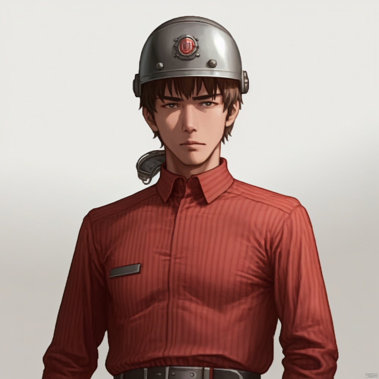 (white background:1.2),looking at viewer,(SOLO:1.4),outline,simple background,upper body, cowboy shot,looking at viewer,,outline,
(((arms at side))), 
collar, choker,belt,boots,emblem,military uniform,logo,pants,armor,uniform,bodysuit,choker,belt pouch, jacket, collar, helmet, gloves, fingerless gloves, belt, logo,1boy, belt, red jacket