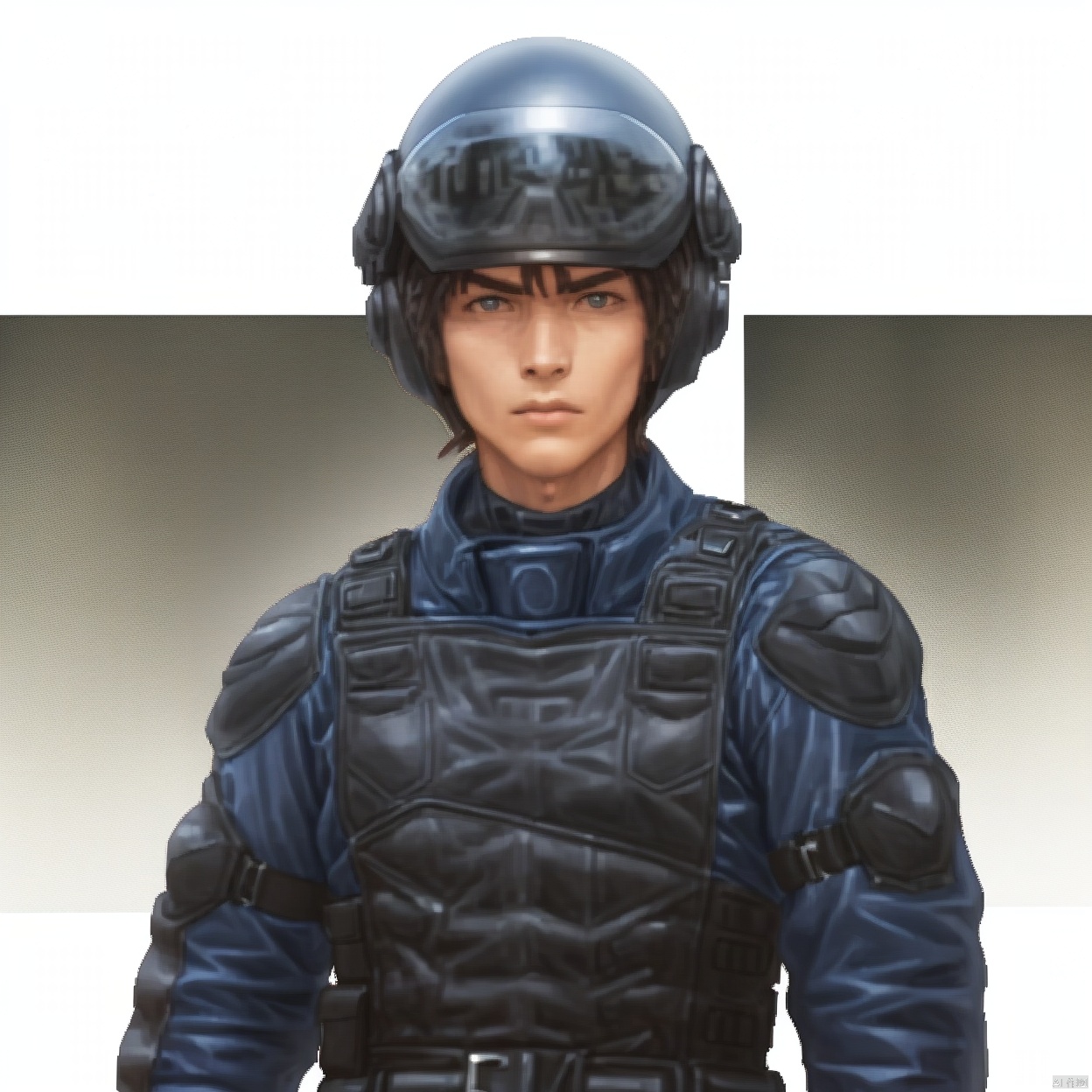 (white background:1.2),looking at viewer,(SOLO:1.4),outline,simple background,upper body, cowboy shot,looking at viewer,,outline,
(((arms at side))), 
collar, choker,belt,boots,emblem,military uniform,logo,pants,armor,uniform,bodysuit,choker,belt pouch, jacket, collar, helmet, gloves, fingerless gloves, belt, logo,, belt, 

