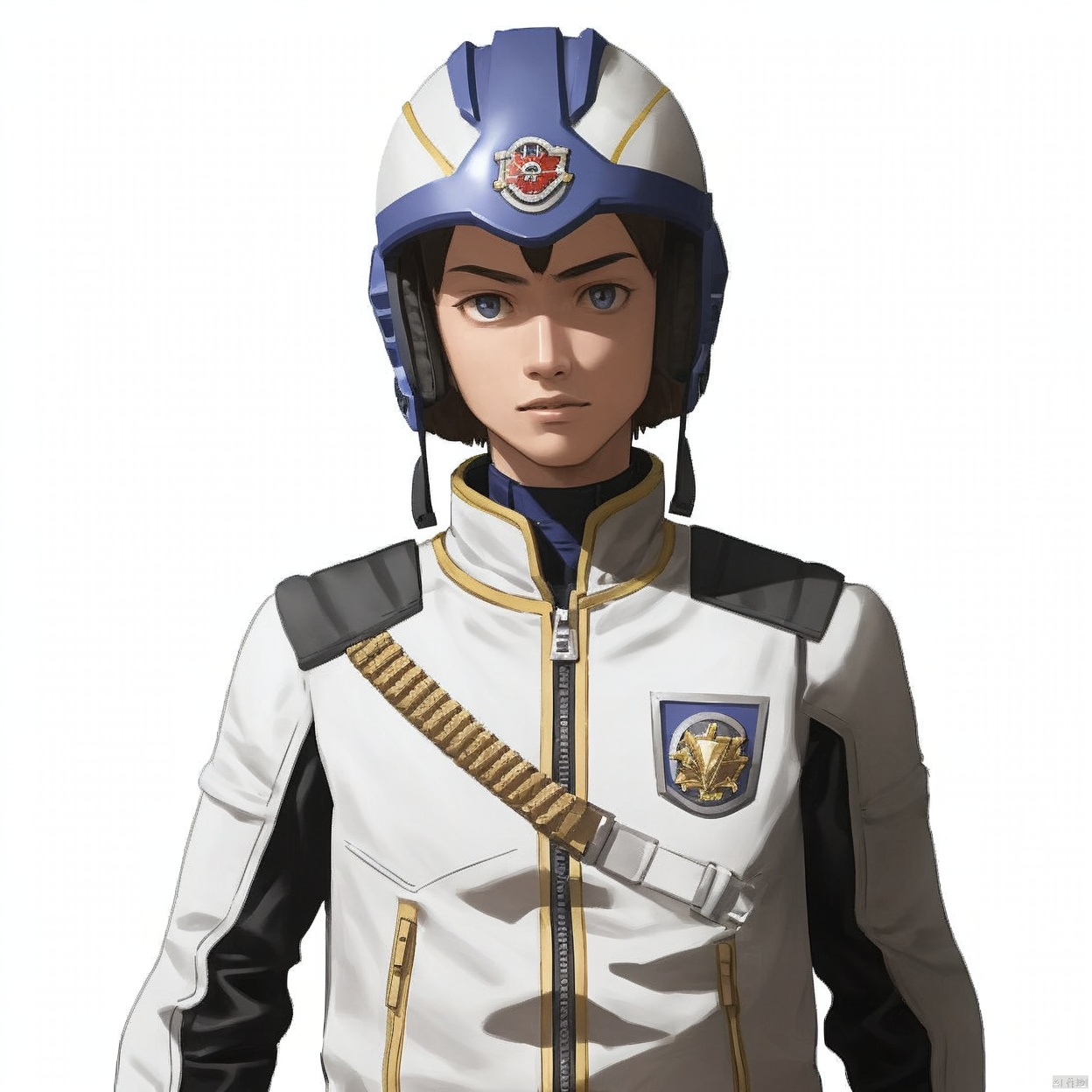 (white background:1.2),looking at viewer,(SOLO:1.4),outline,simple background,upper body, cowboy shot,looking at viewer,,outline,
(((arms at side))), 
collar, choker,belt,boots,emblem,military uniform,logo,pants,armor,uniform,bodysuit,choker,belt pouch, jacket, collar, helmet, gloves, fingerless gloves, belt, logo,1boy, belt