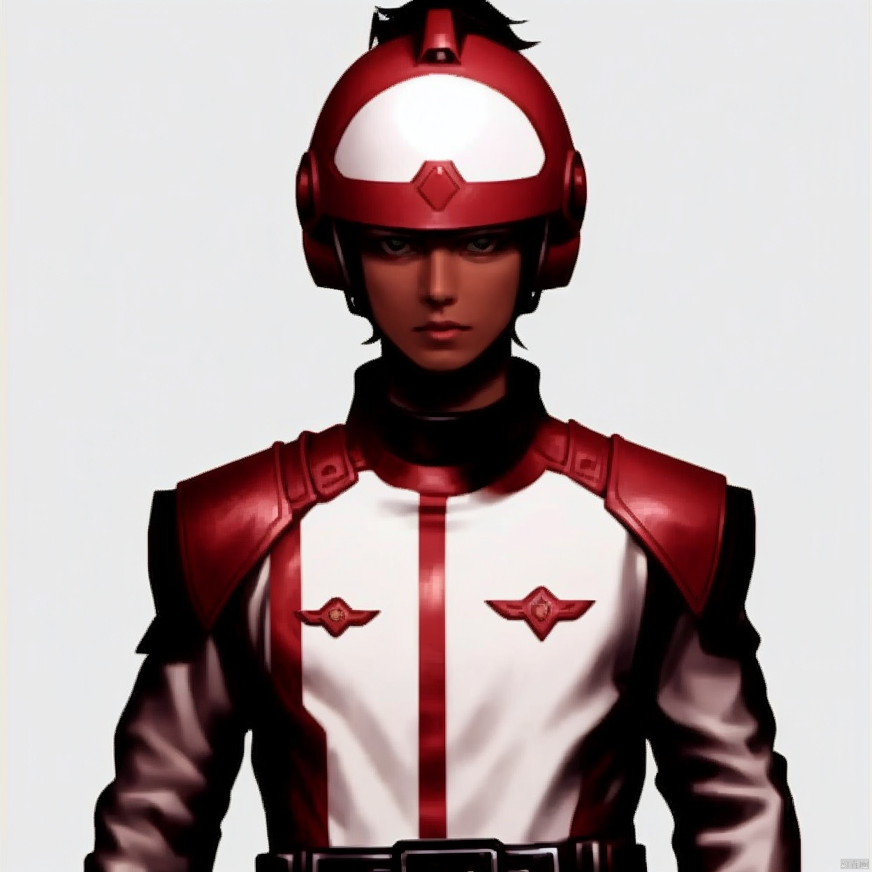 (white background:1.2),looking at viewer,(SOLO:1.4),outline,simple background,upper body, cowboy shot,looking at viewer,,outline,
(((arms at side))), 
collar, choker,belt,boots,emblem,military uniform,logo,pants,armor,uniform,bodysuit,choker,belt pouch, jacket, collar, helmet, gloves, fingerless gloves, belt, logo,1boy, belt, red jacket
