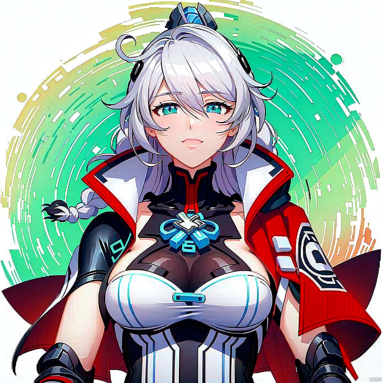  (masterpiece:1.3),(the best quality:1.2),(super fine illustrations:1.2),(Masterpiece),high quality,high detail,(white background:1.2),looking at viewer,(SOLO:1.4),outline,simple background,
ponytail,long braid,braided ponytail,symbol-shaped pupils,white hair,twin braids,eyebrows visible through hair,braid,silver hair,kiana kaslana,hair between eyes,ahoge,bangs,kiana,long hair,1girl,blue eyes,breasts,hair ornament,