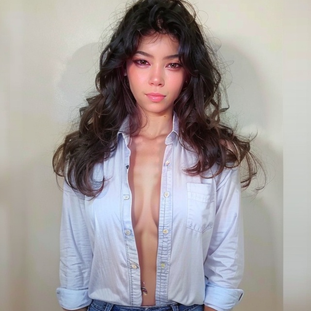 unbuttoned shirt,  breasts on Tensor.Art