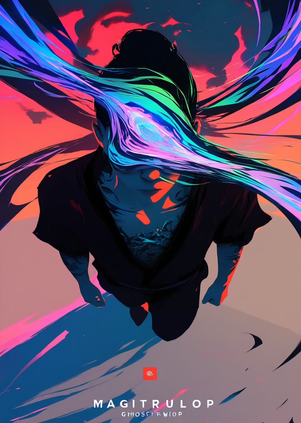 The image is a digital painting CGI sci-fi vangogh in a surreal,  fantastical style. It depicts a silhouette of a sexy gir...
