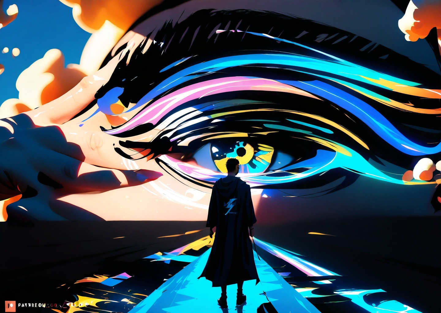 The image is a digital painting CGI sci-fi vangogh in a surreal,  fantastical style. It depicts a silhouette of a sexy gir...