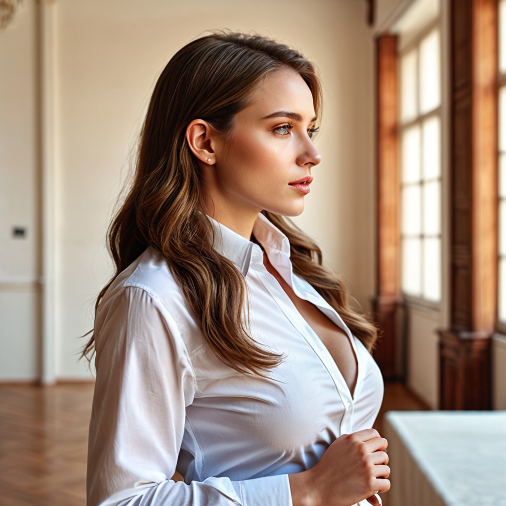 Beautiful woman wearing a white shirt,  professional fashion photoshoot,  hyperrealistic on Tensor.Art