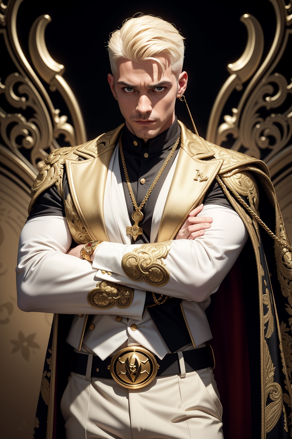 "Imagine a superhero character resembling Deadpool,  but dressed in an extravagant luxury style. The character wears a cus...