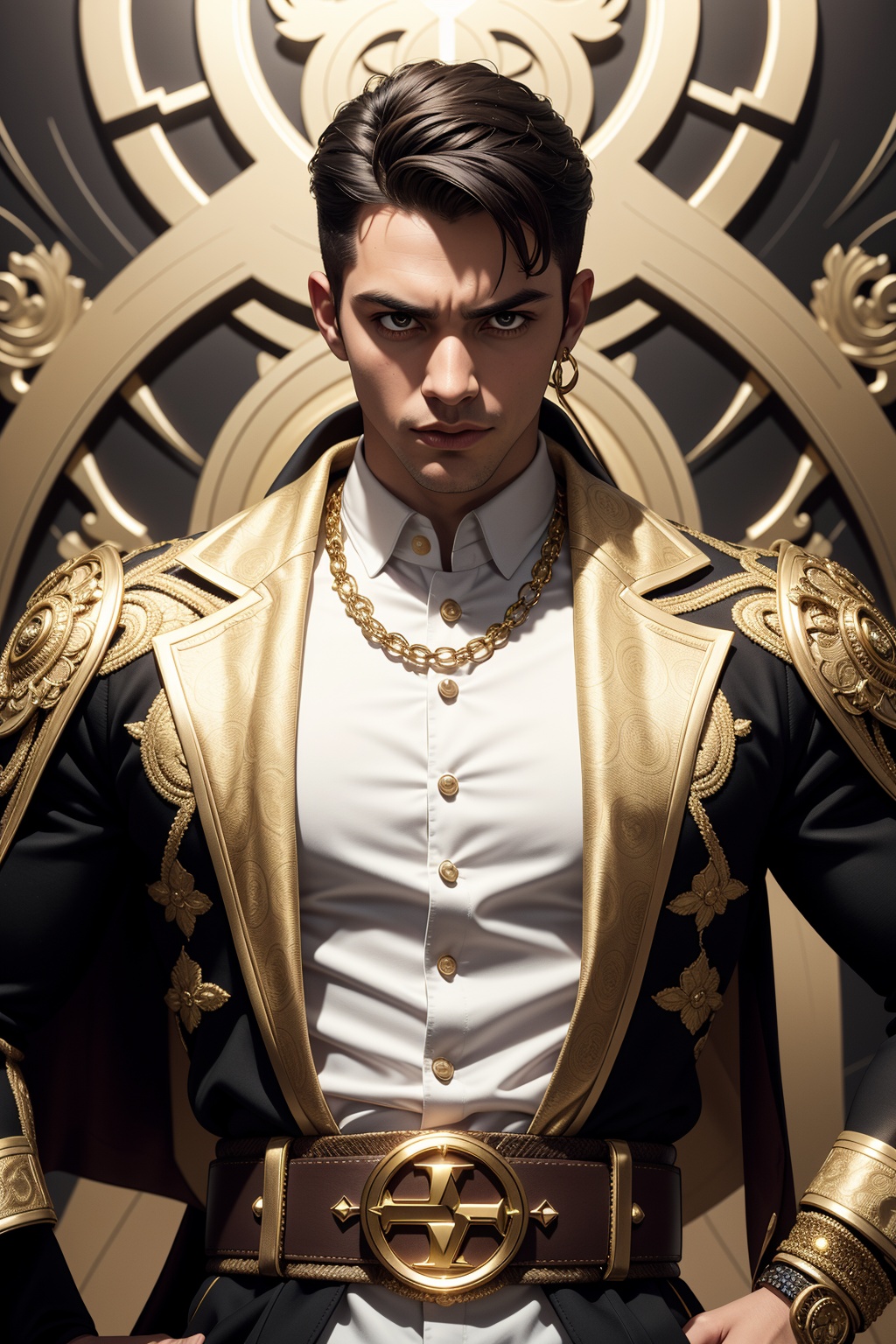 "Imagine a superhero character resembling Deadpool,  but dressed in an extravagant luxury style. The character wears a cus...