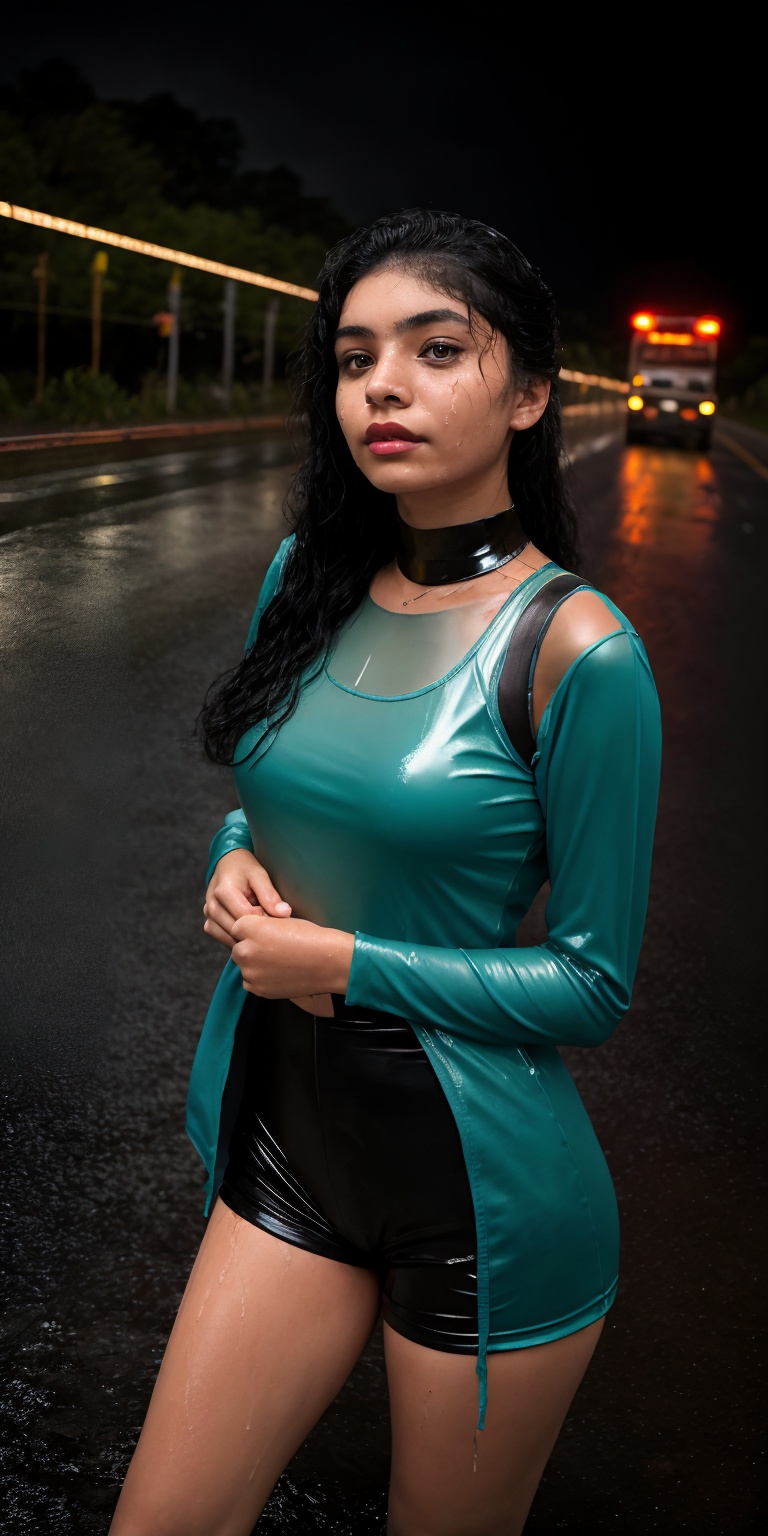 Teenage girl,  teal and orange colour grading,  cyberpunk theme background on Tensor.Art