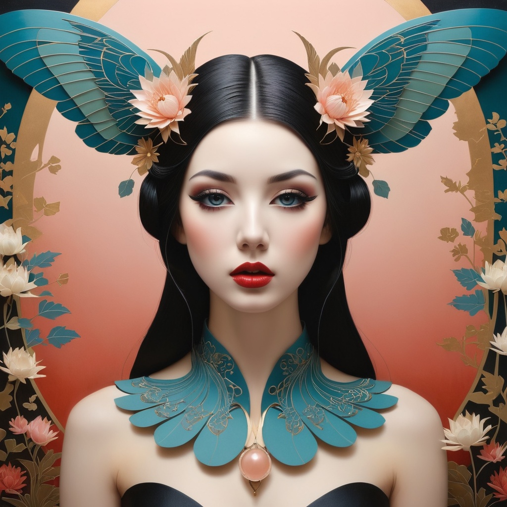 A stunning piece of art! A girl,  is beautifully rendered in a punk-inspired style with balanced symmetry. full-body,  her...