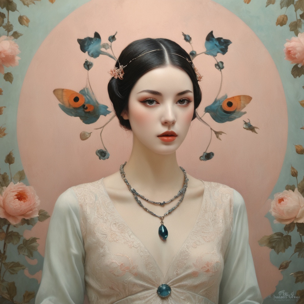 1 Petite girl,  realistic figures in the foreground,  Art Deco painting in the background an art deco painting:0.25 a phot...