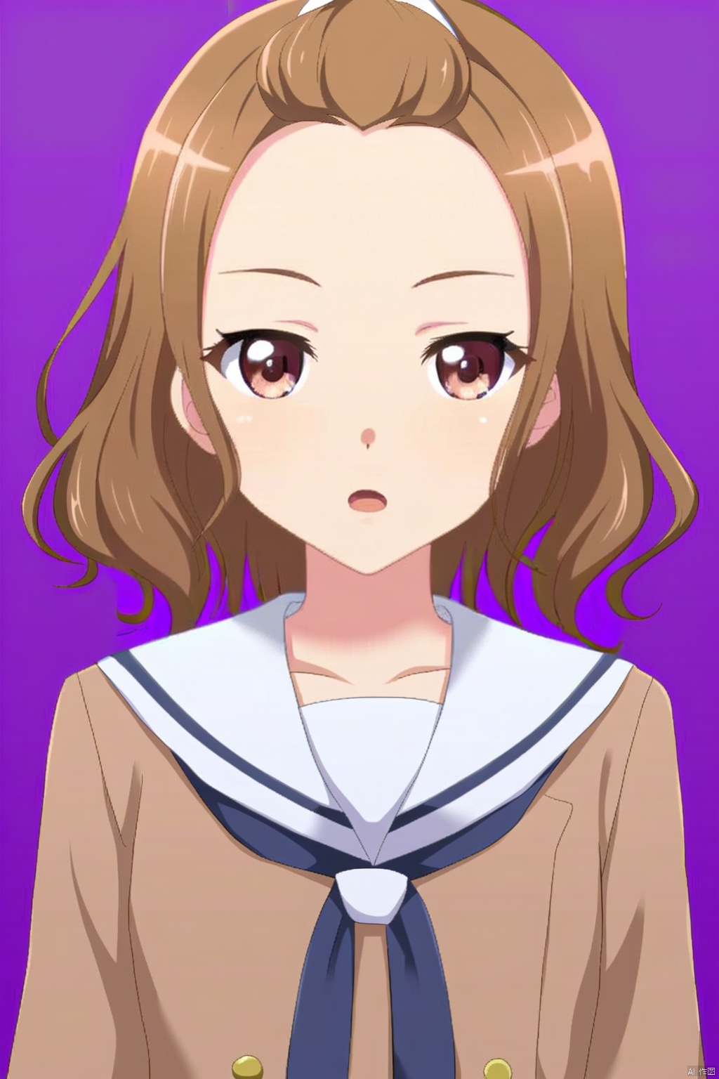 1girl,solo,upper body
sailor dress, double-breasted, brown dress, hanasakigawa school uniform,,
1girl,Natsuki,brown hair
brown eyes
forehead