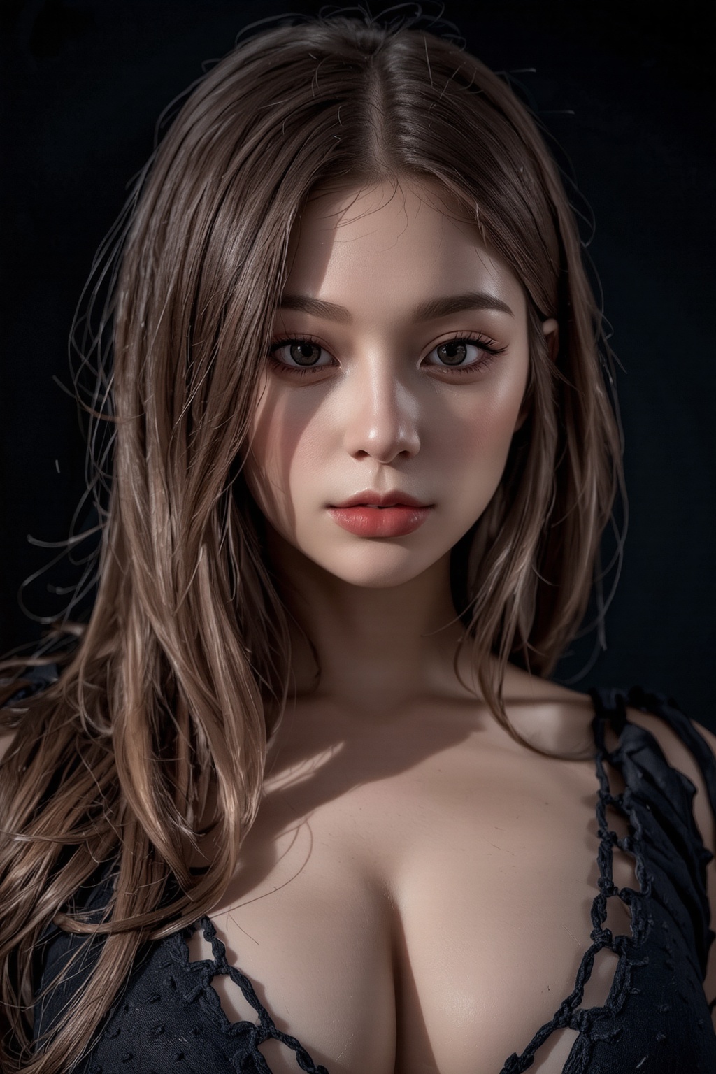 A dramatic portrait of a single female model,  'The Gaze of Resilience',  captures her intense on Tensor.Art