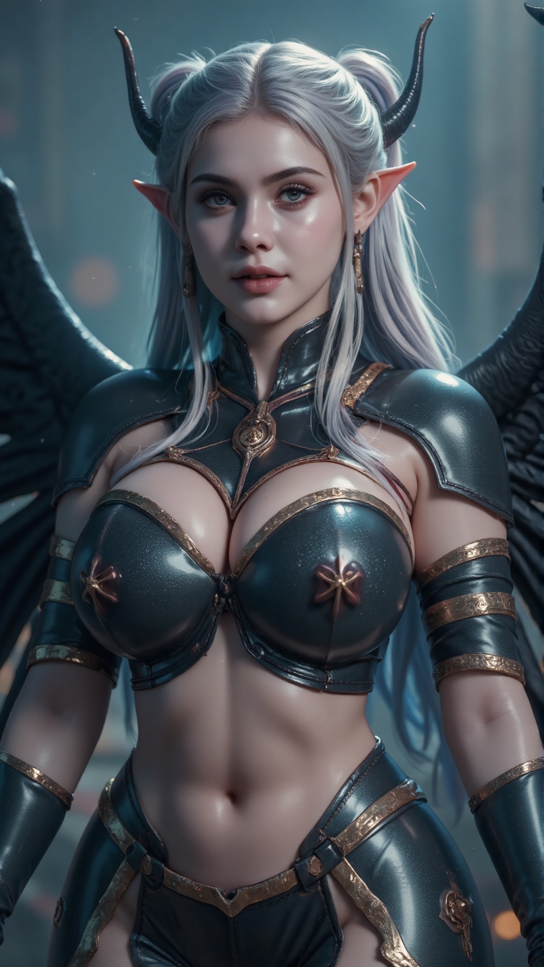 Perfect combine to create a fantasy image of a demon woman,  detailed skin texture,  Her twin tail hair:1 on Tensor.Art