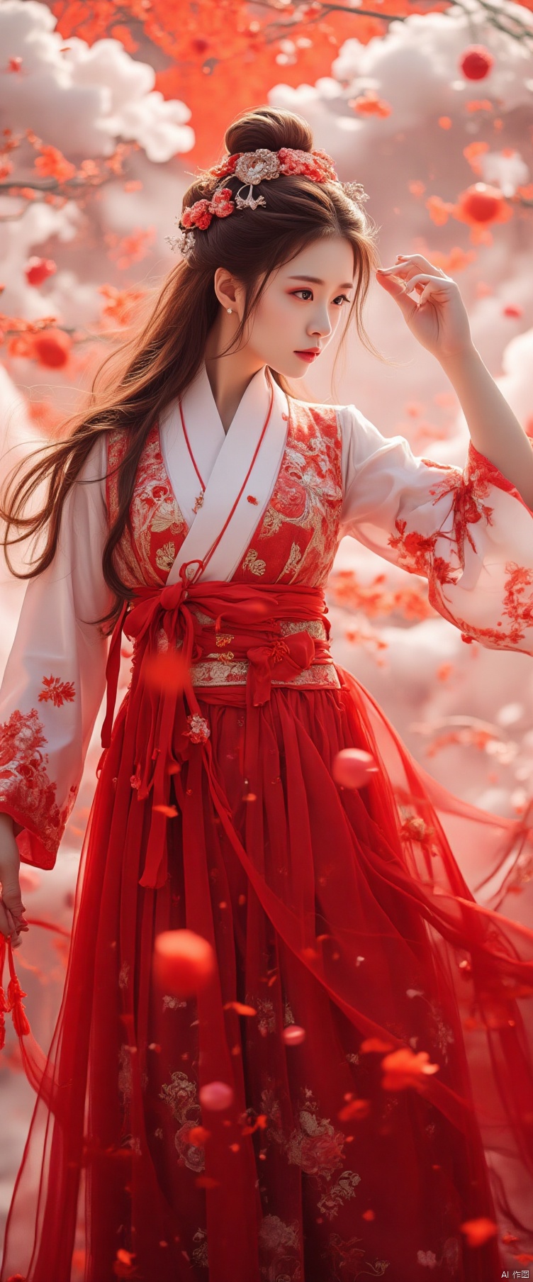 Red and white Hanfu, random movements