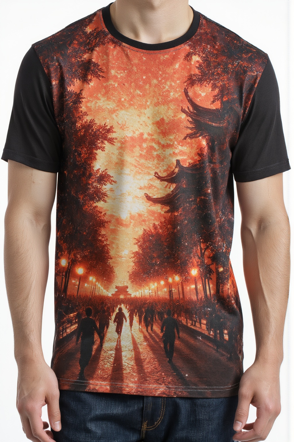 T_shirt with a Design(landscape,  Illustration,  Chinese Tang Dynasty street on Tensor.Art