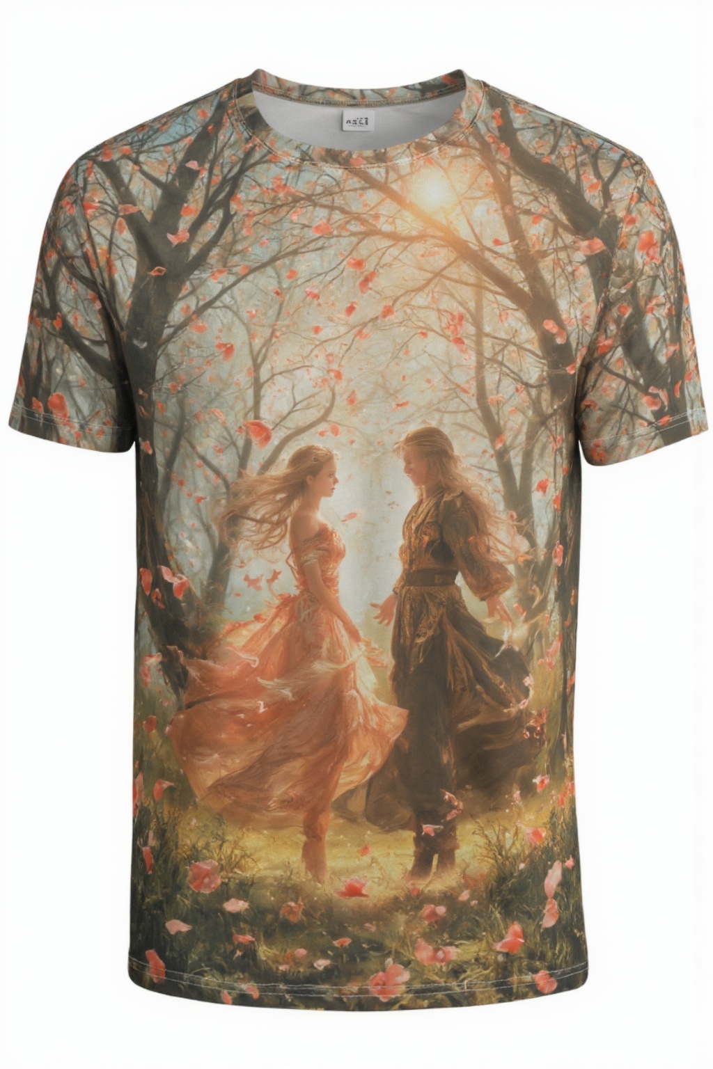 T_shirt with a Design(Illustration brings to life the concept of white forest petals gently descending in a delicate dance...