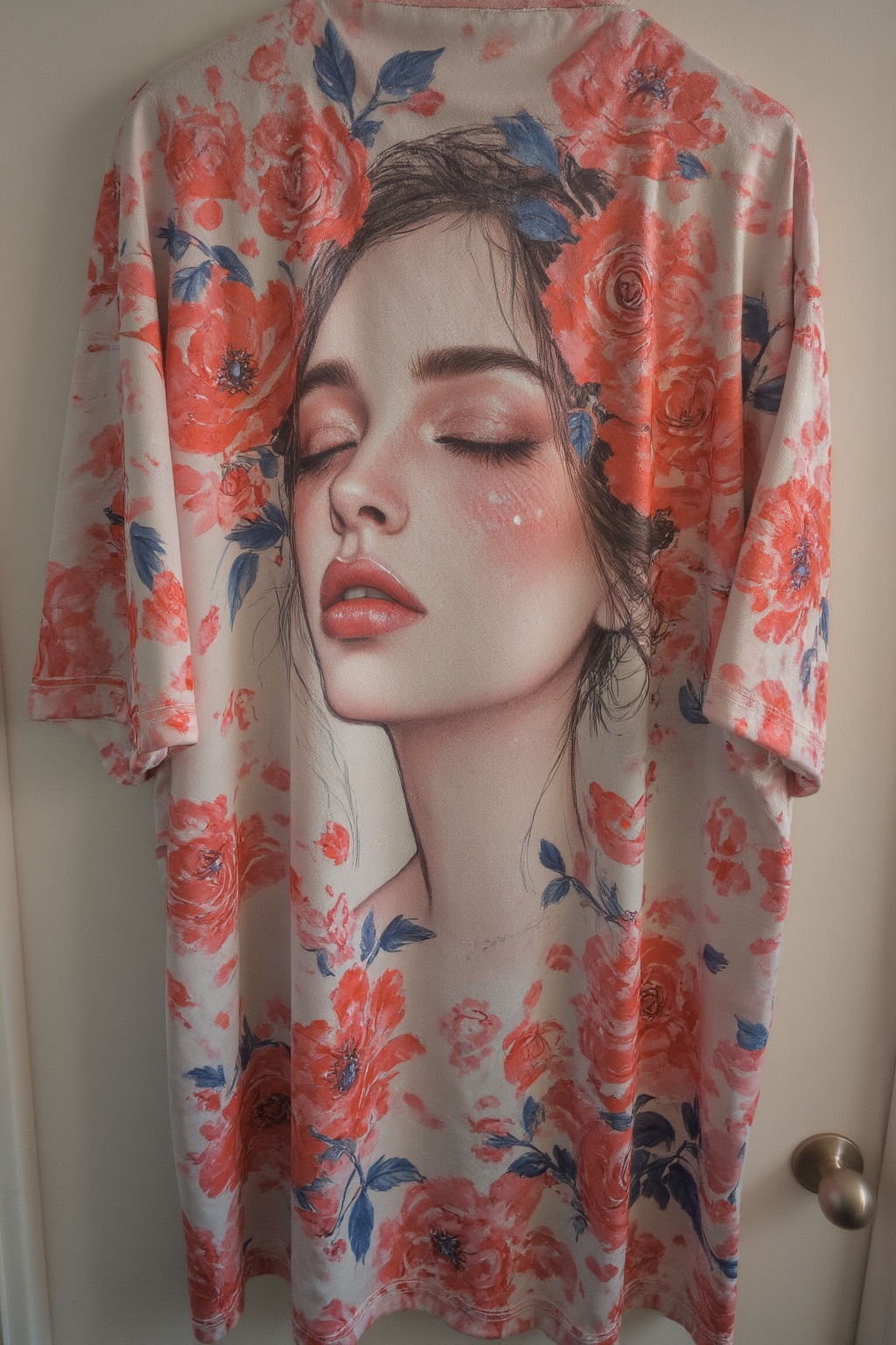 T_shirt with a Design(A Symphony of Love In this stunning portrait,  a gentle spirit is captured in a modern sketch-style...