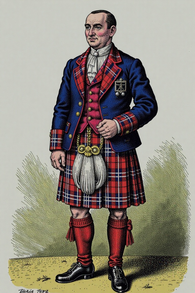 Traditional Scottish Highland dress .,  R.Crumb Style on Tensor.Art