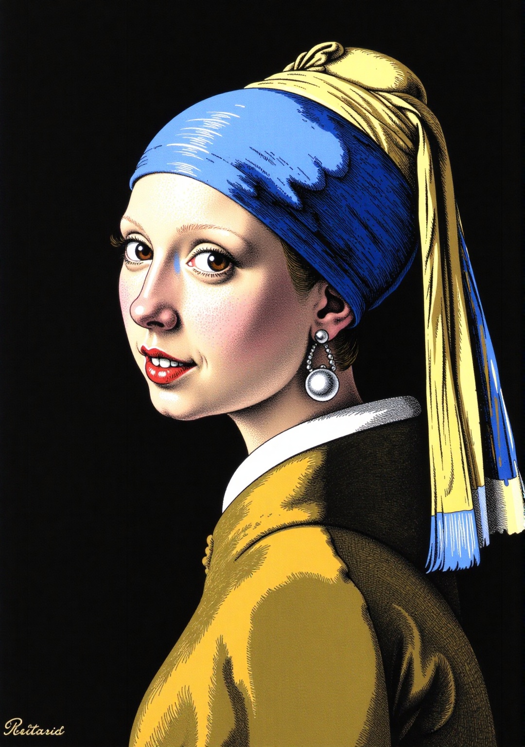 R.Crumb Style illustration art Girl With A Pearl Earring by Vermeer on Tensor.Art