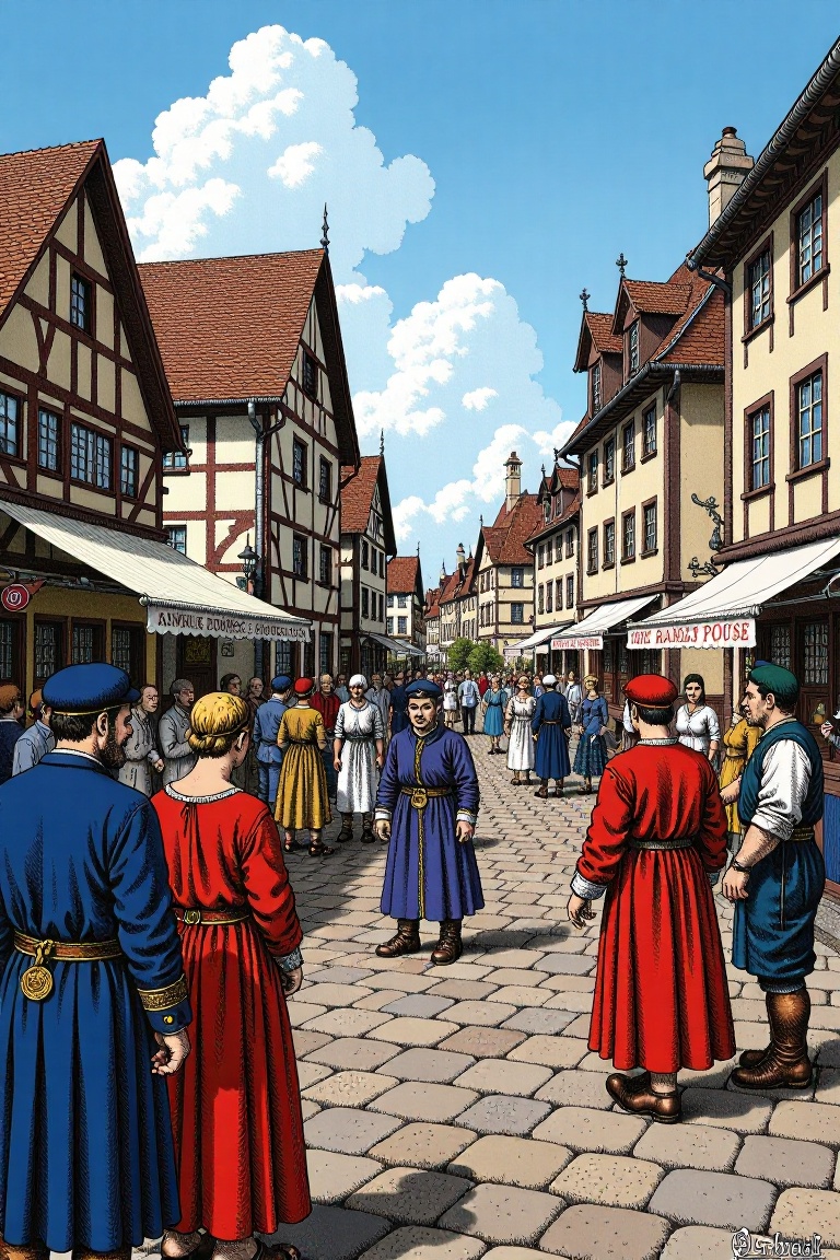 Medieval European marketplace with period-accurate clothing and architecture.,  R.Crumb Style on Tensor.Art