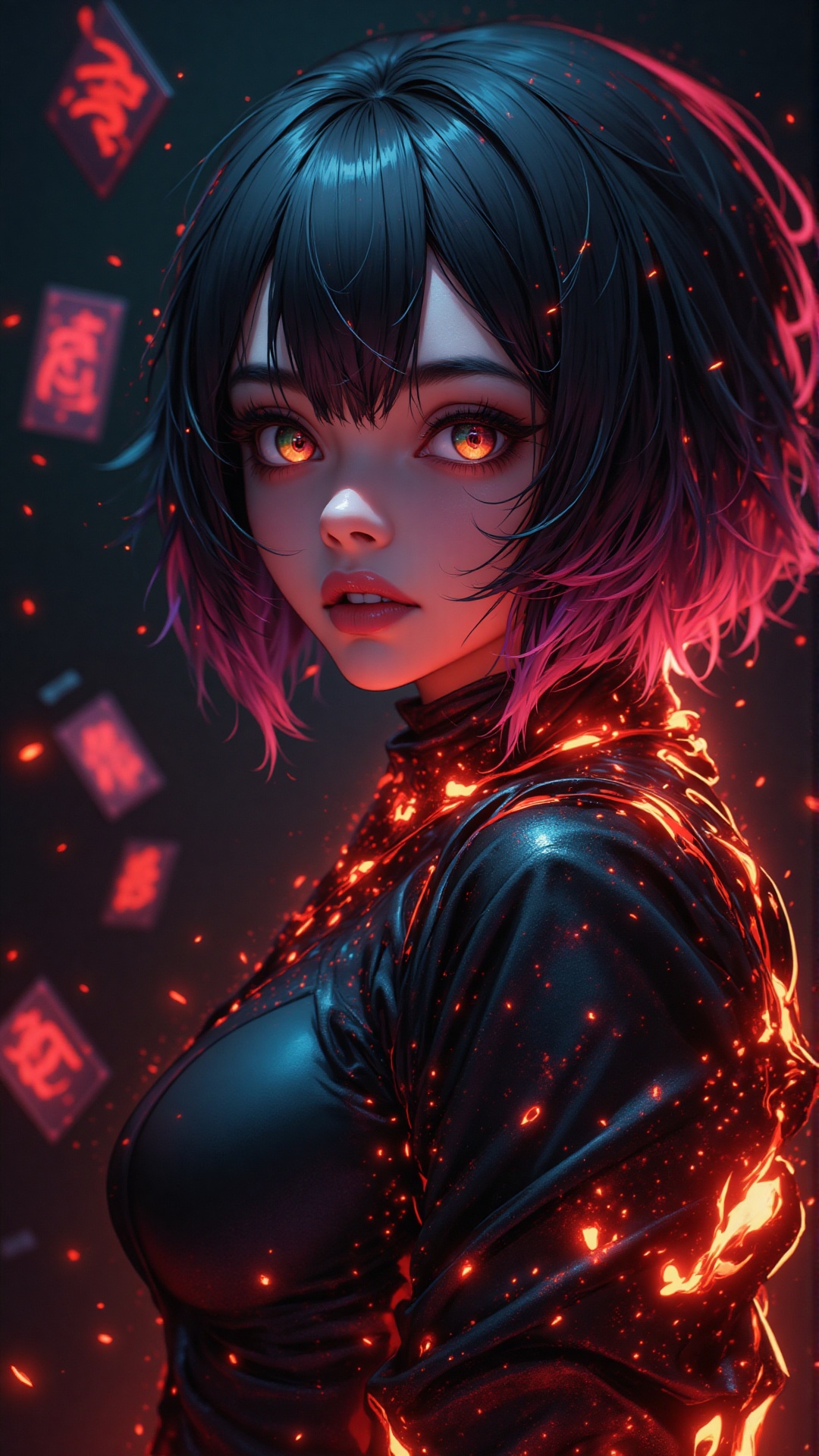 a girl,  gradient short hair,  rainbow pupils on Tensor.Art