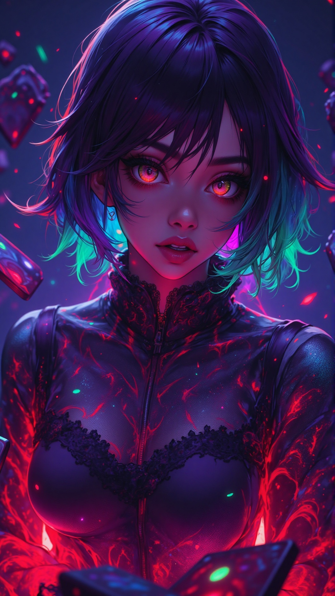 a girl,  gradient short hair,  rainbow pupils on Tensor.Art