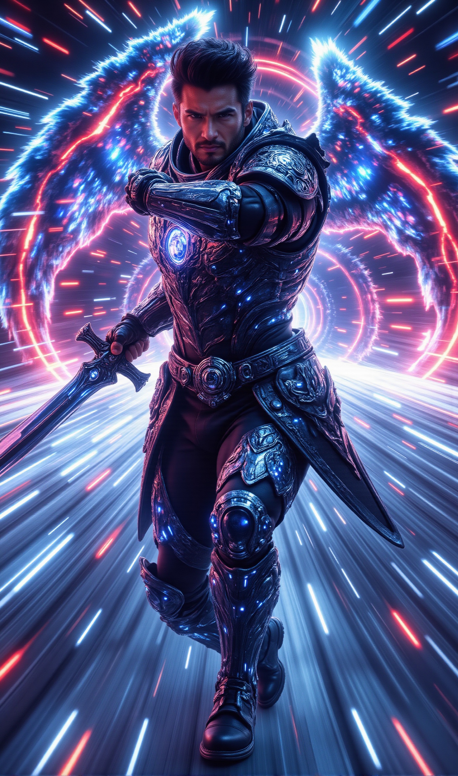 depth of field,  photo of a handsome man,  wearing fractal knight armor on Tensor.Art