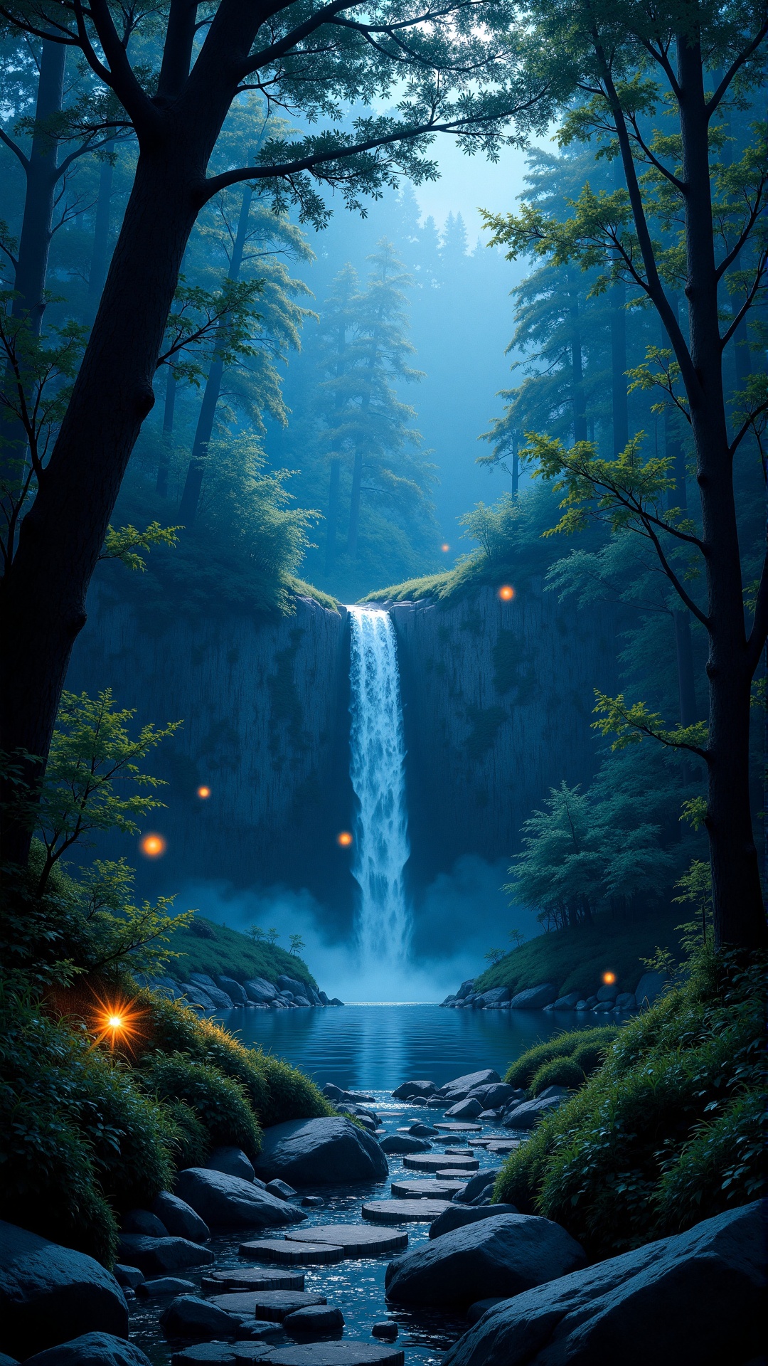 digital render of mystical place deep on the forest,  watefall,  lake on Tensor.Art