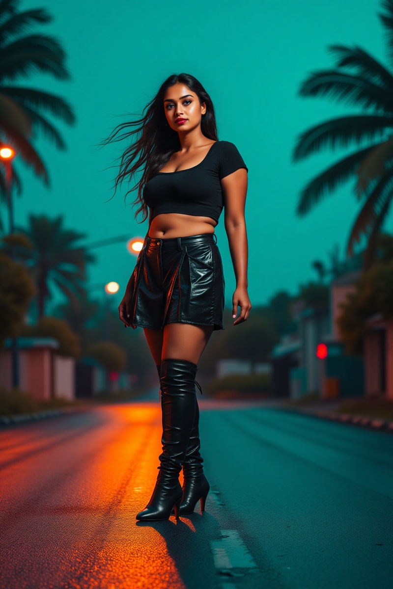 Indian woman,  show midriff exposed navel,  teal and orange colour grading on Tensor.Art