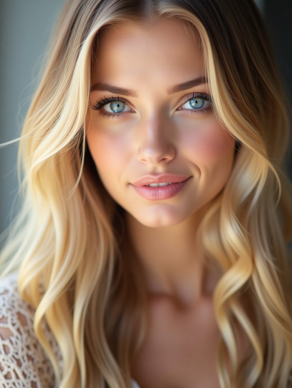 long blonde hair,  Russian model,  close up face portrait on Tensor.Art