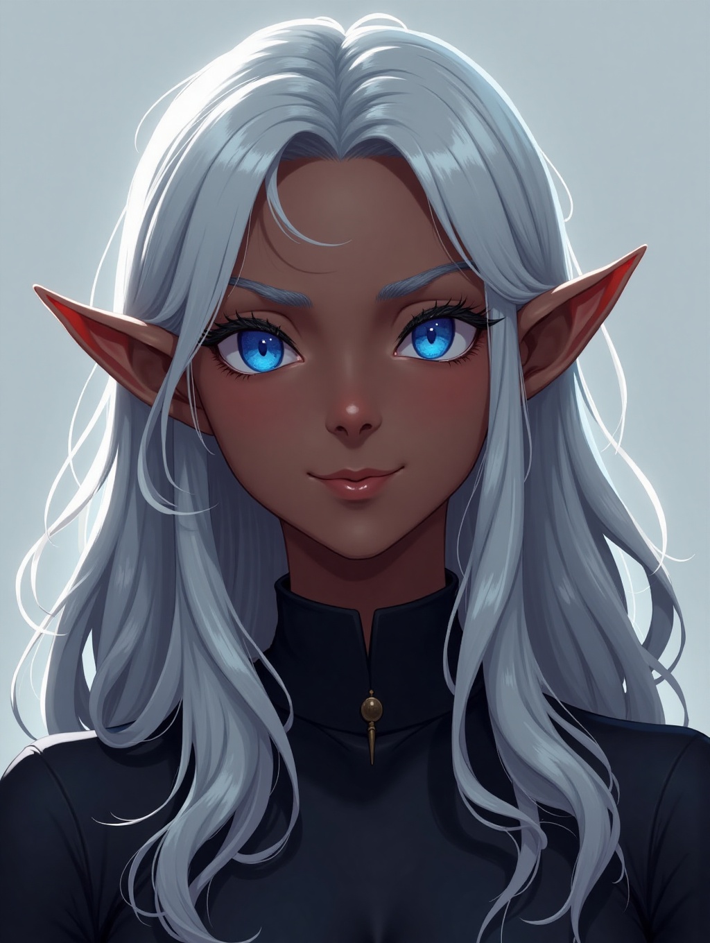 long silver hair,  detailed blue eyes,  shy smile on Tensor.Art