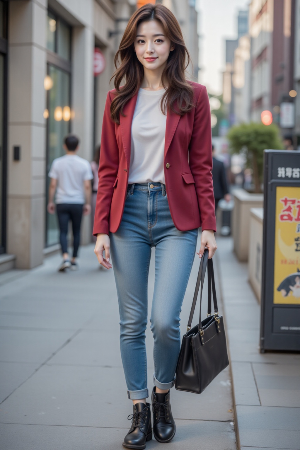 a full-body portrait about 20yo Asian lady,  relaxed face,  street style outfit on Tensor.Art