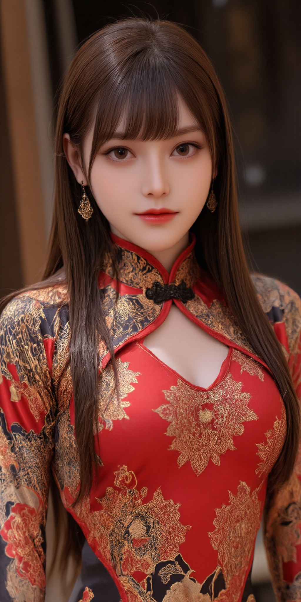 Super detailed,  super realistic,  beautiful Chinese girl Dòu Bàn Jiàng with long hair and blunt bangs. Wearing a body tig...