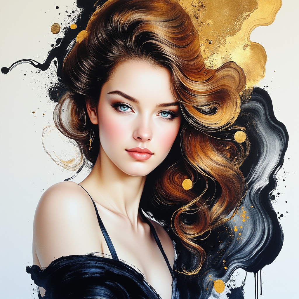 siren,  Realistic Portrait with Ink Abstract Costume,  velvet_myst on Tensor.Art